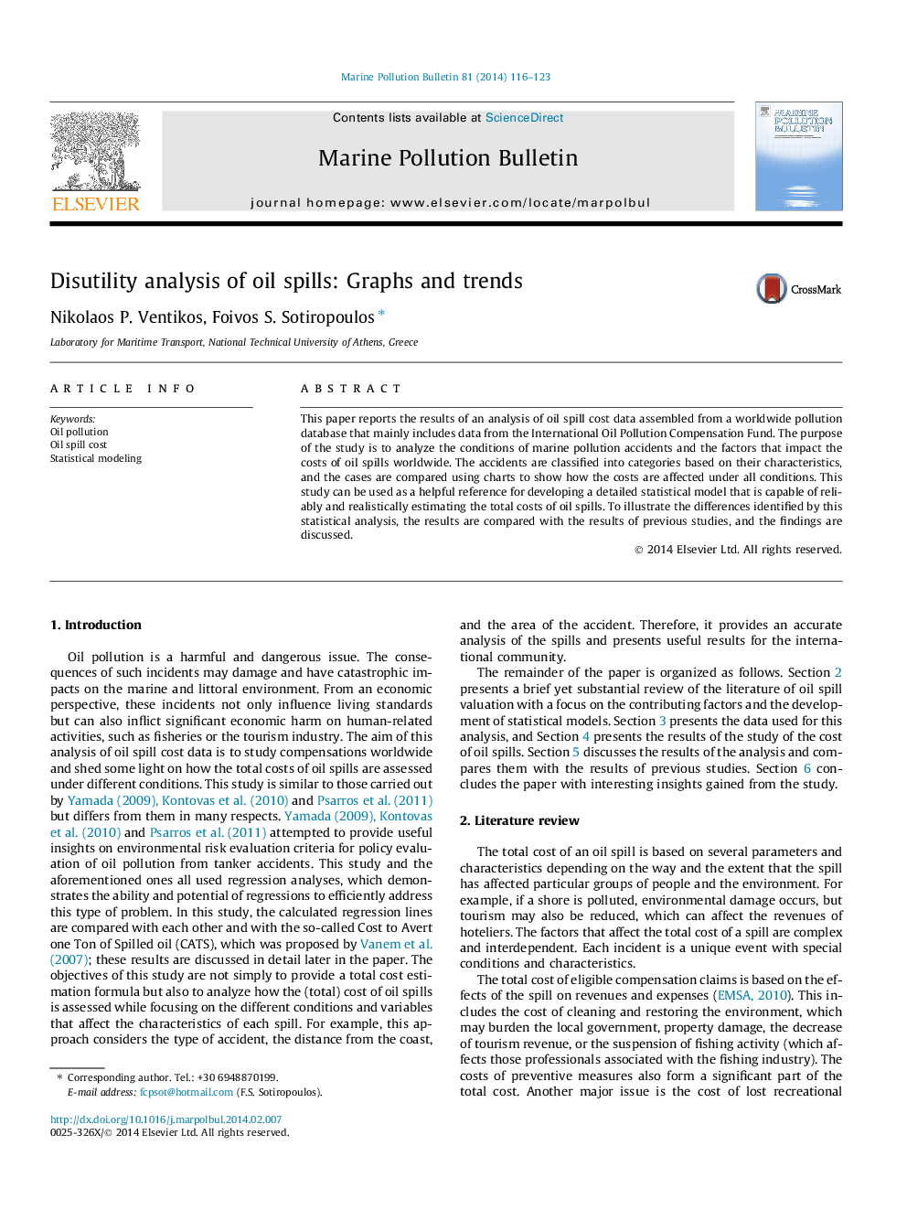 Disutility analysis of oil spills: Graphs and trends