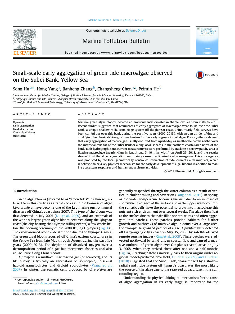 Small-scale early aggregation of green tide macroalgae observed on the Subei Bank, Yellow Sea