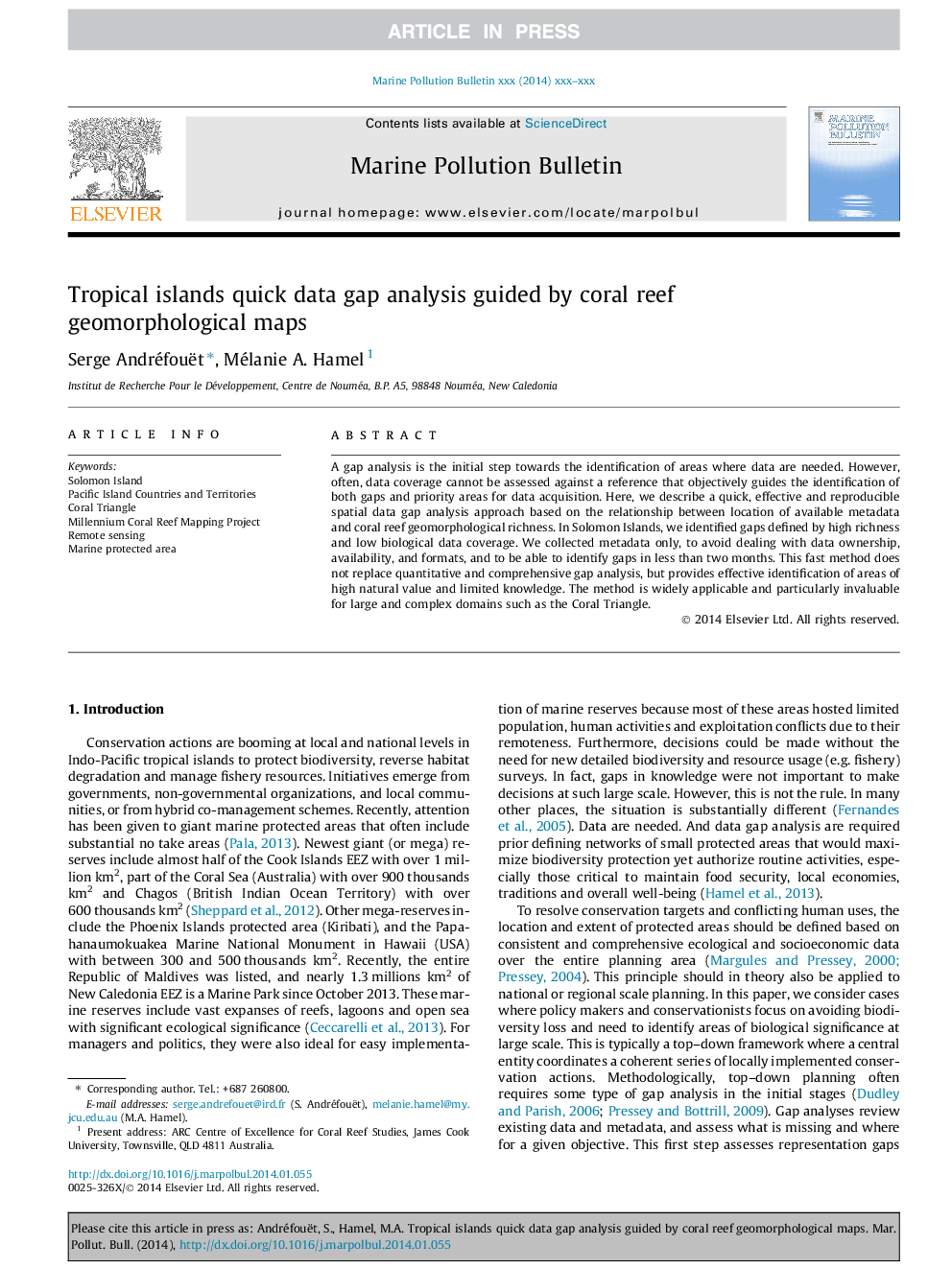 Tropical islands quick data gap analysis guided by coral reef geomorphological maps