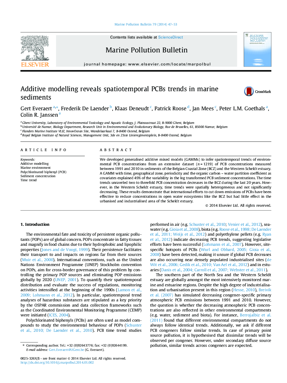 Additive modelling reveals spatiotemporal PCBs trends in marine sediments