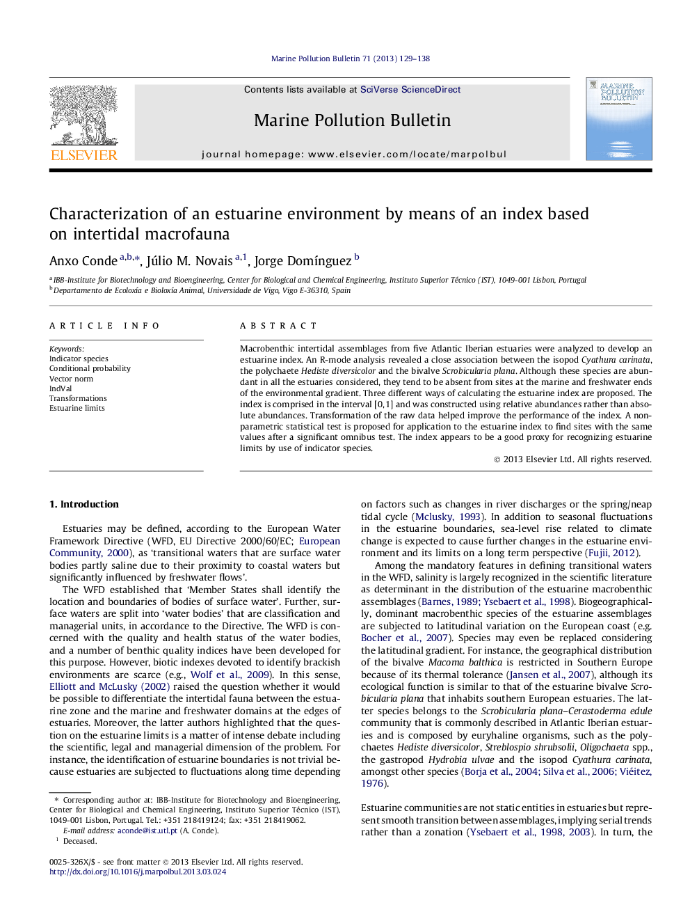 Characterization of an estuarine environment by means of an index based on intertidal macrofauna