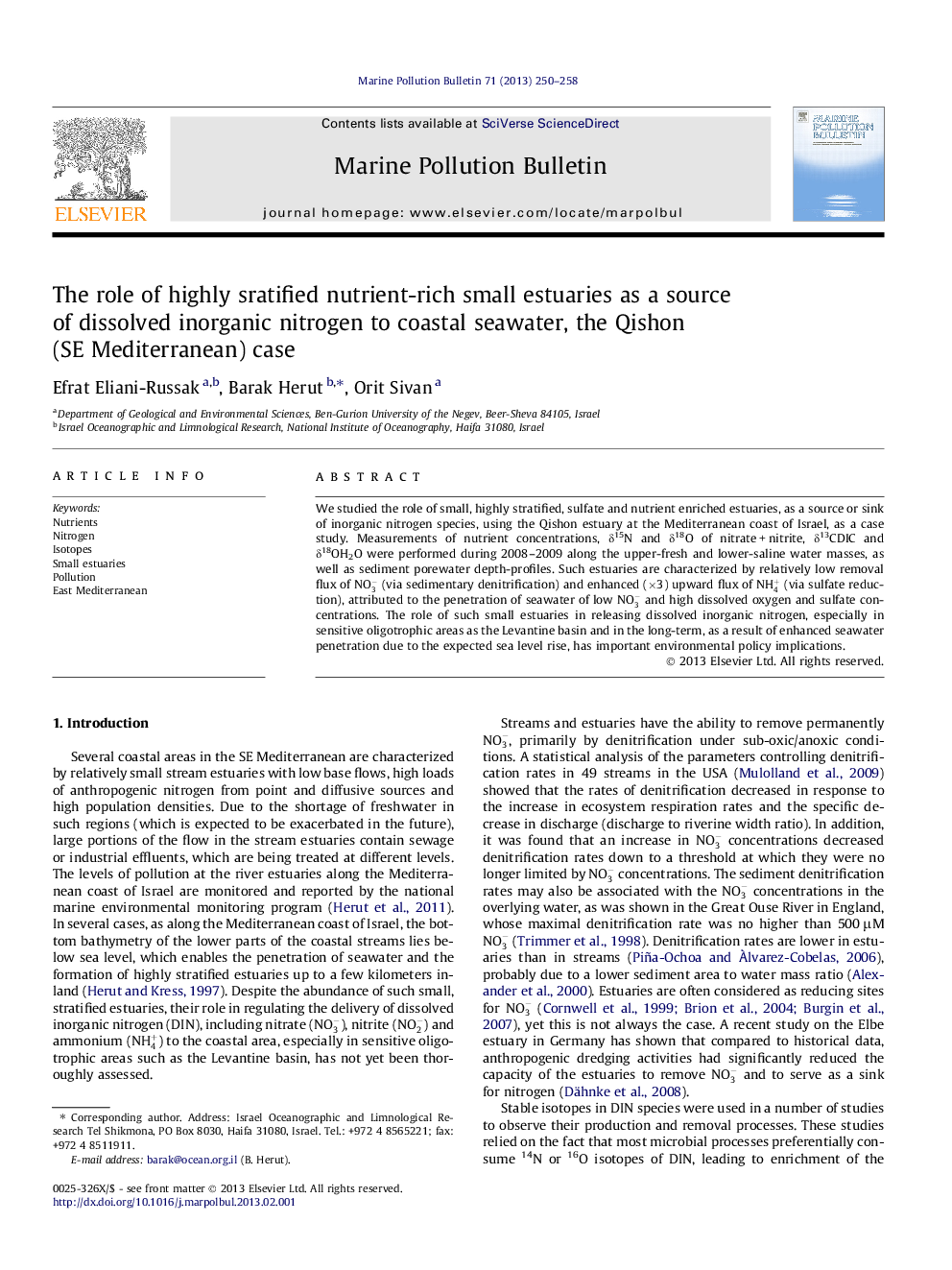نقش گیاهان کوچک غنی از مواد مغذی بسیار باکیفیت به عنوان منبع نیتروژن معدنی حل شده به دریای ساحلی، مورد قیشون (دریای مدیترانه) 