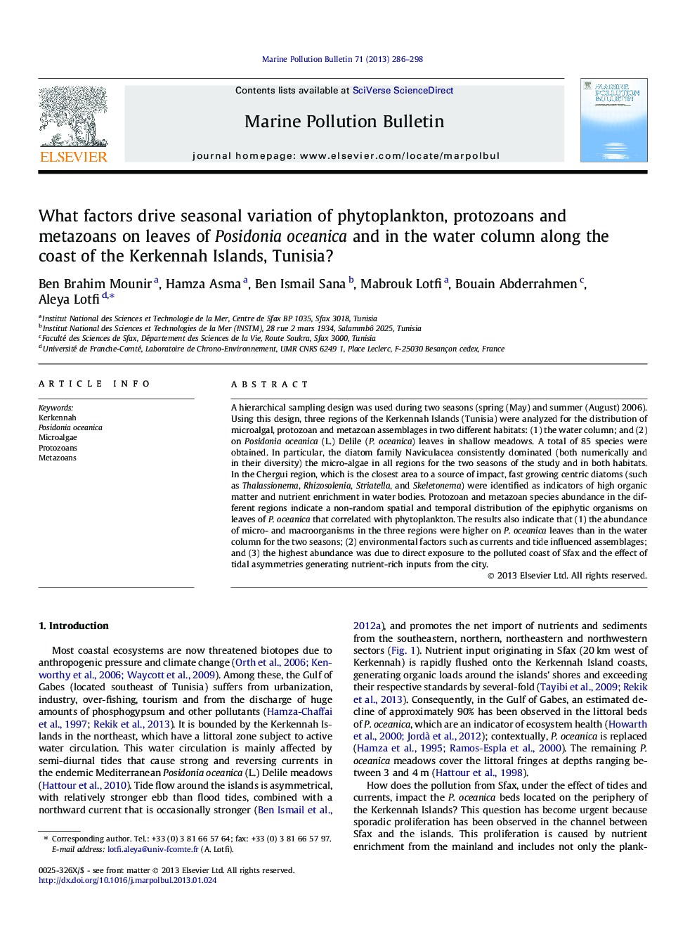 What factors drive seasonal variation of phytoplankton, protozoans and metazoans on leaves of Posidonia oceanica and in the water column along the coast of the Kerkennah Islands, Tunisia?