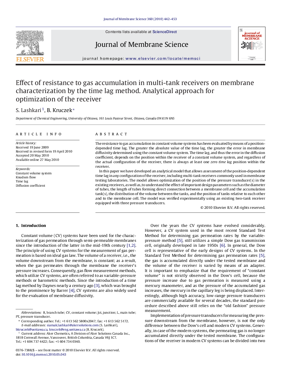 Effect of resistance to gas accumulation in multi-tank receivers on membrane characterization by the time lag method. Analytical approach for optimization of the receiver