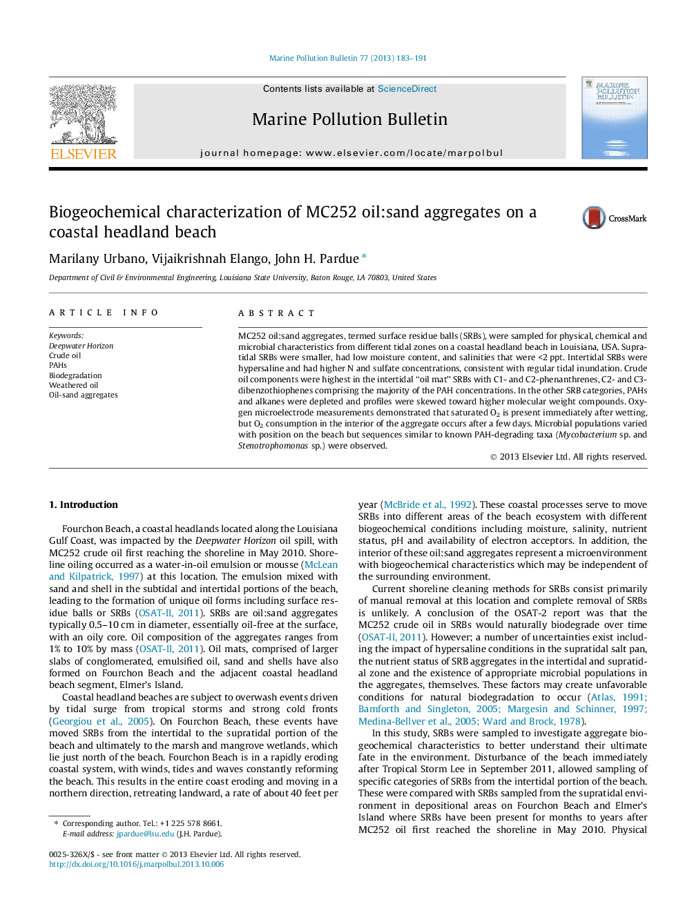 Biogeochemical characterization of MC252 oil:sand aggregates on a coastal headland beach