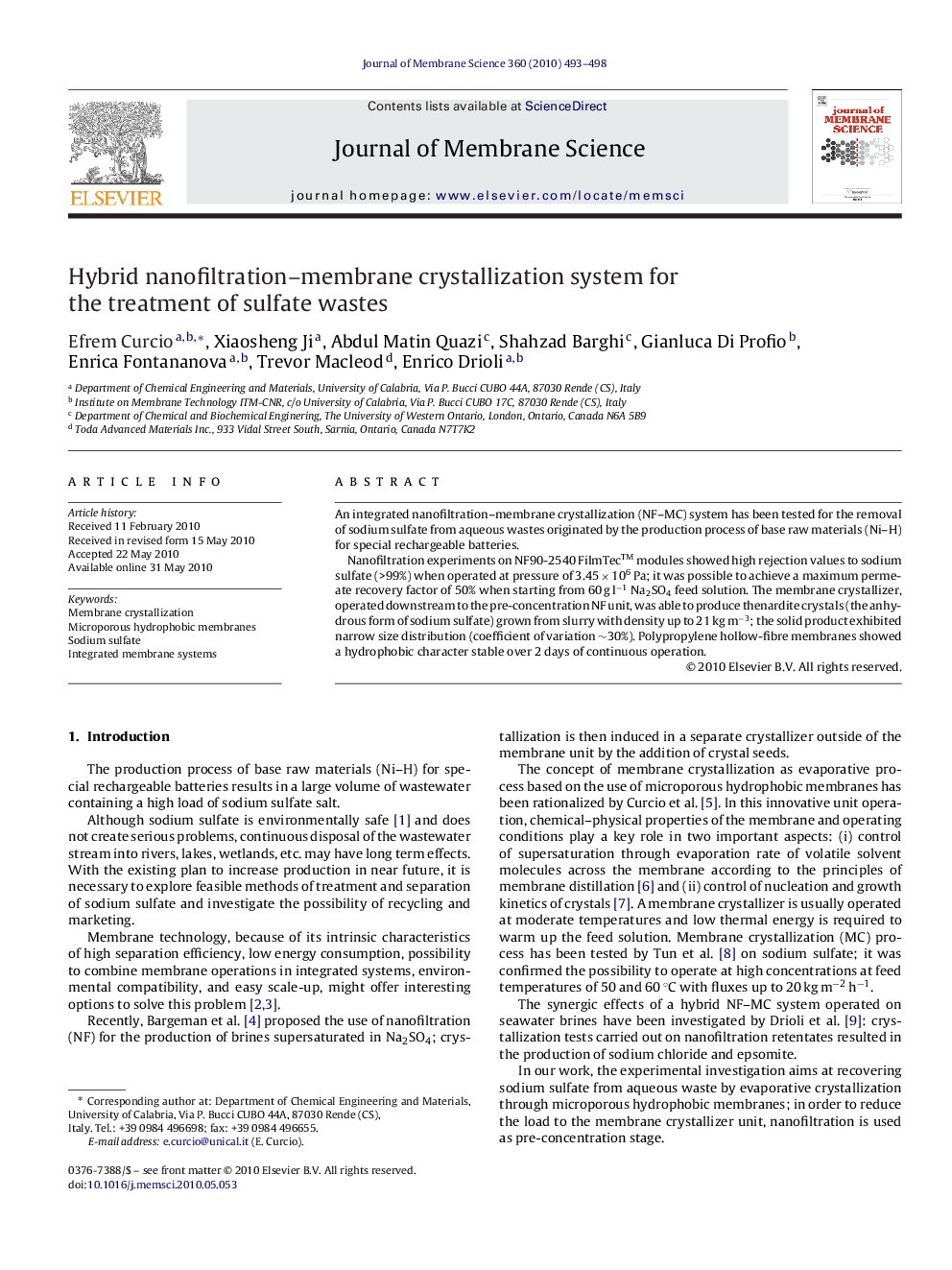 Hybrid nanofiltration-membrane crystallization system for the treatment of sulfate wastes