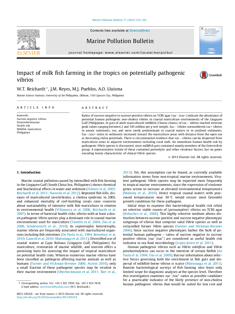 Impact of milk fish farming in the tropics on potentially pathogenic vibrios