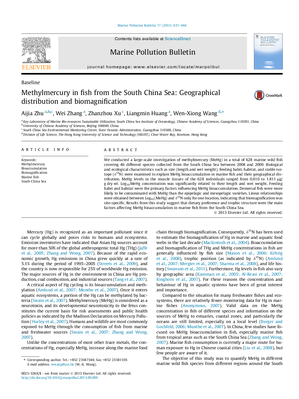 Methylmercury in fish from the South China Sea: Geographical distribution and biomagnification