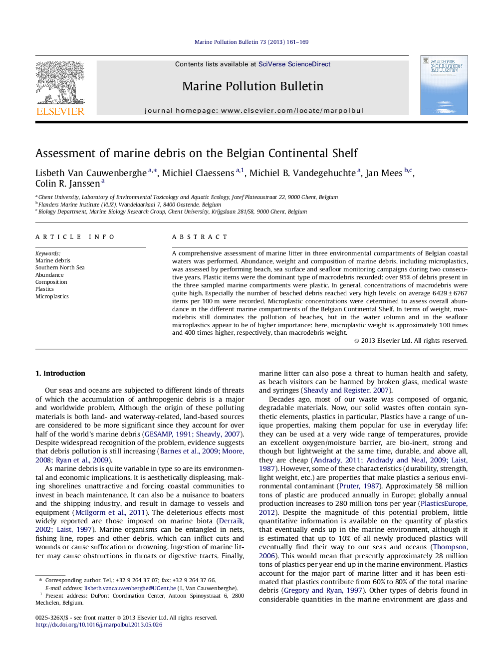 Assessment of marine debris on the Belgian Continental Shelf