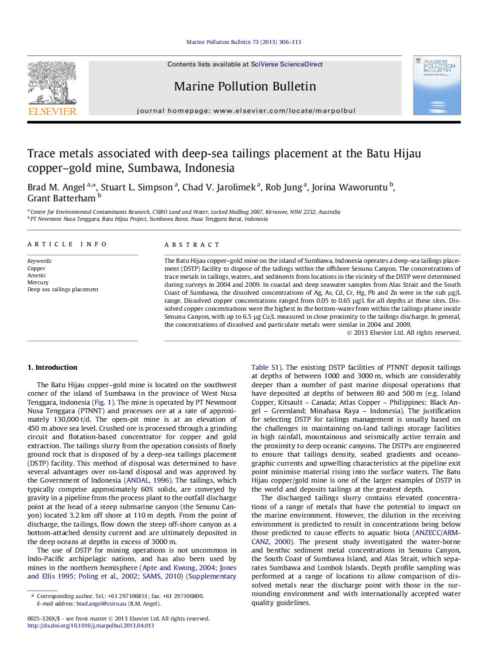 Trace metals associated with deep-sea tailings placement at the Batu Hijau copper-gold mine, Sumbawa, Indonesia