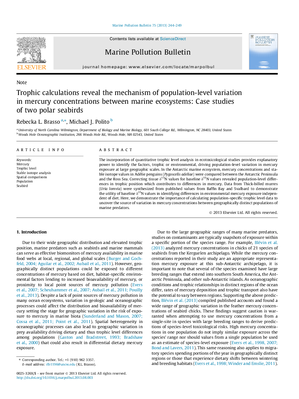 NoteTrophic calculations reveal the mechanism of population-level variation in mercury concentrations between marine ecosystems: Case studies of two polar seabirds