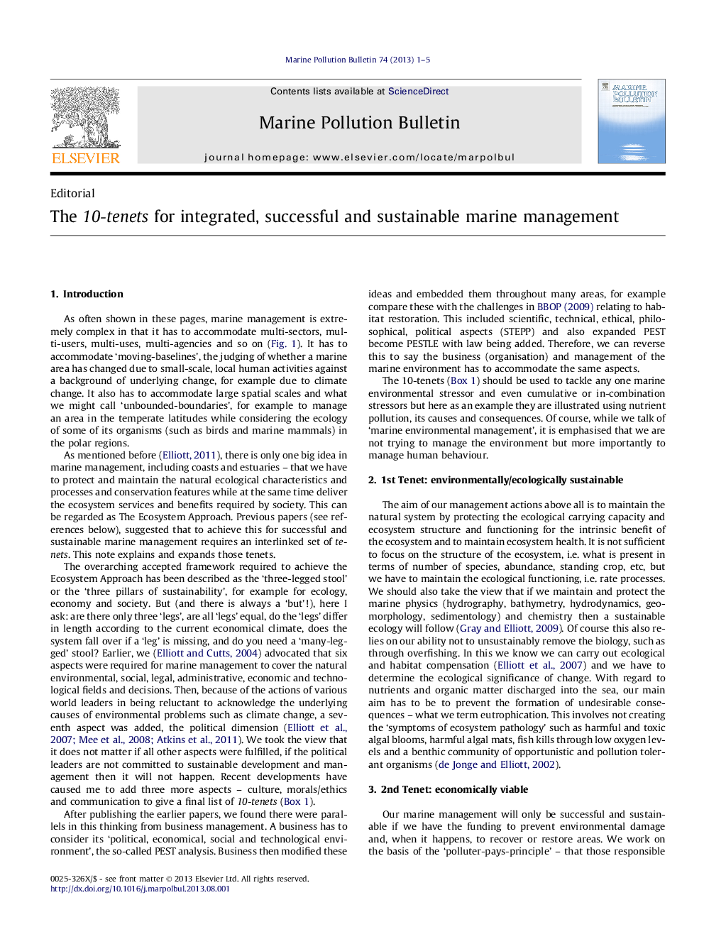 The 10-tenets for integrated, successful and sustainable marine management