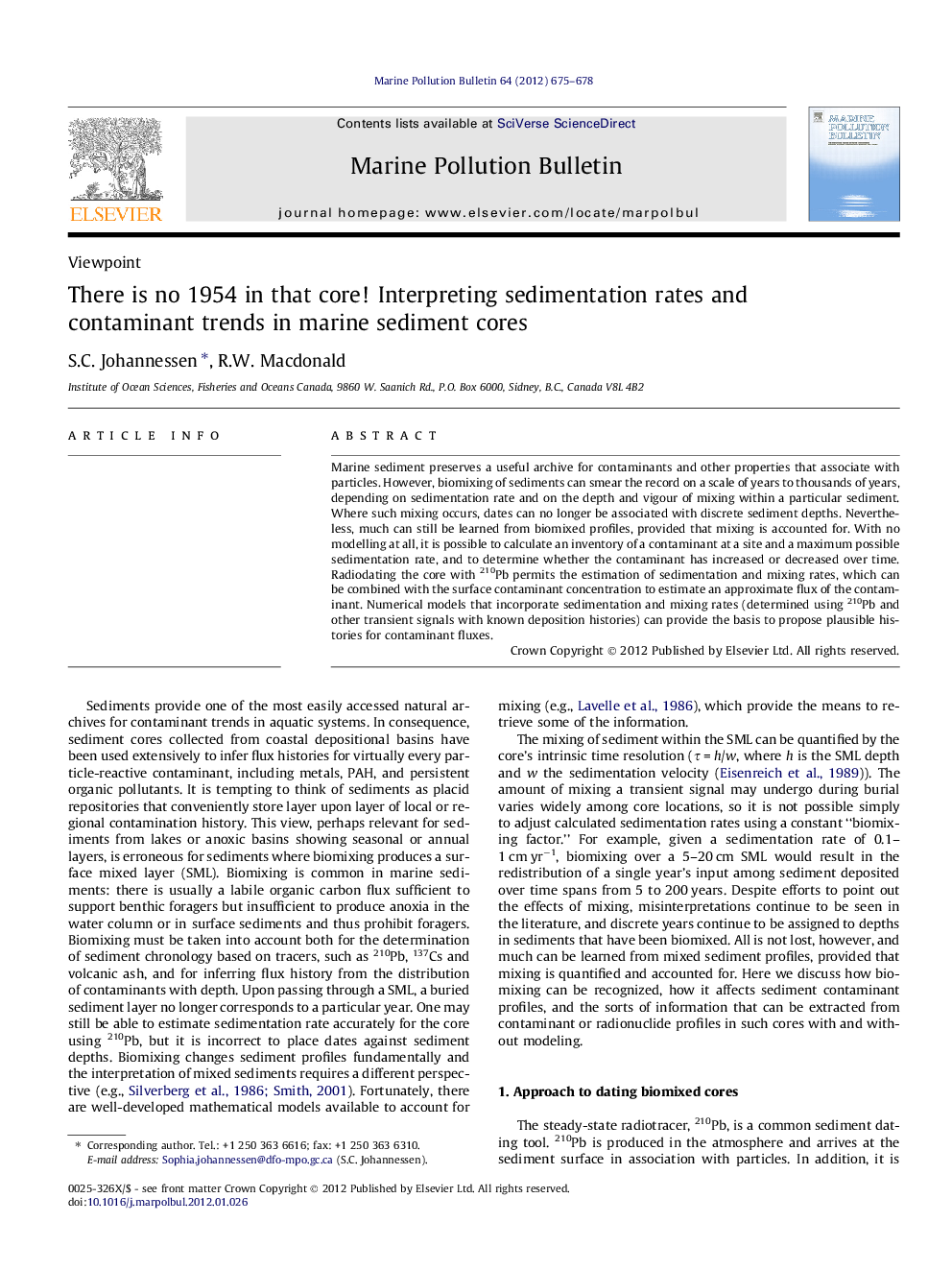 There is no 1954 in that core! Interpreting sedimentation rates and contaminant trends in marine sediment cores