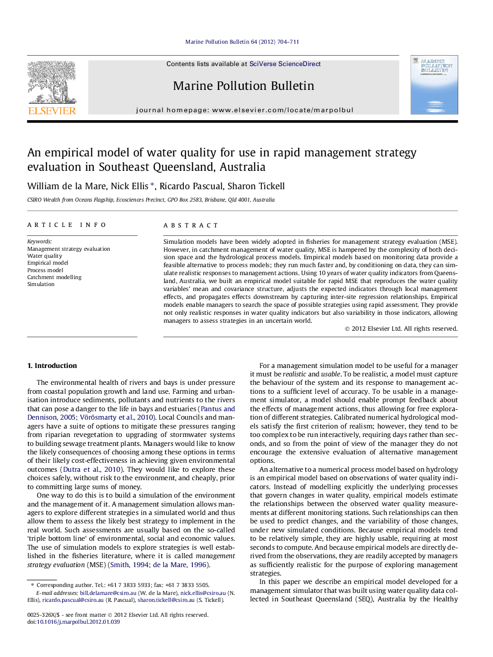 An empirical model of water quality for use in rapid management strategy evaluation in Southeast Queensland, Australia