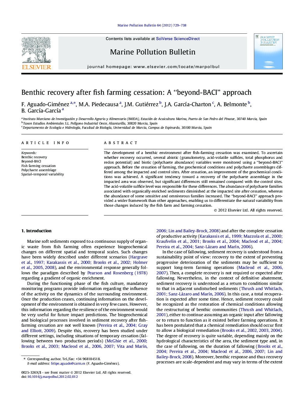 Benthic recovery after fish farming cessation: A “beyond-BACI” approach