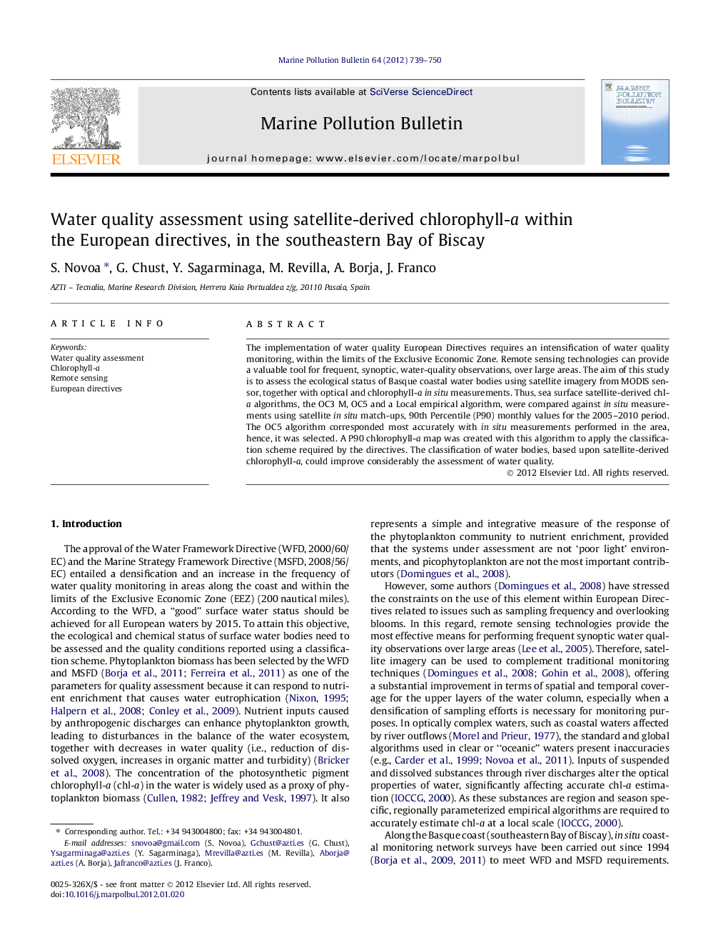 Water quality assessment using satellite-derived chlorophyll-a within the European directives, in the southeastern Bay of Biscay