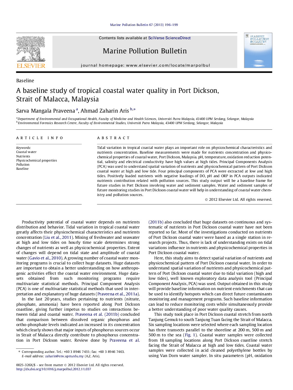 A baseline study of tropical coastal water quality in Port Dickson, Strait of Malacca, Malaysia