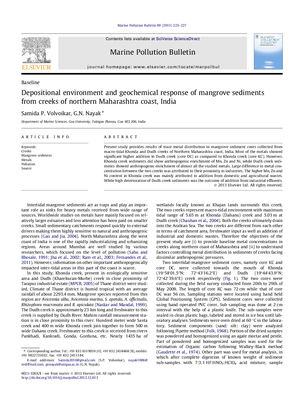 محیط زیست محیطی و پاسخ ژئوشیمیایی رسوبات مانگرو از سواحل شمال ساحل مهاراشترا، هند 