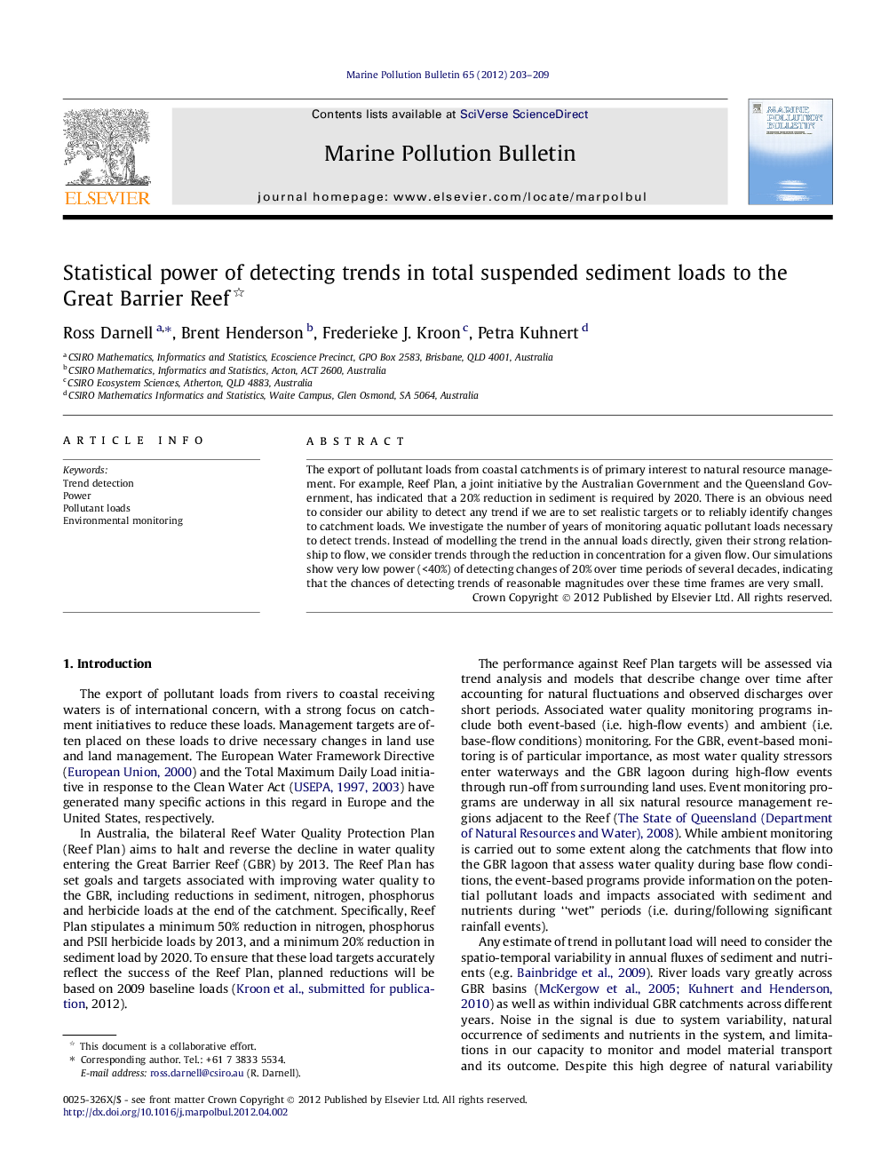 Statistical power of detecting trends in total suspended sediment loads to the Great Barrier Reef