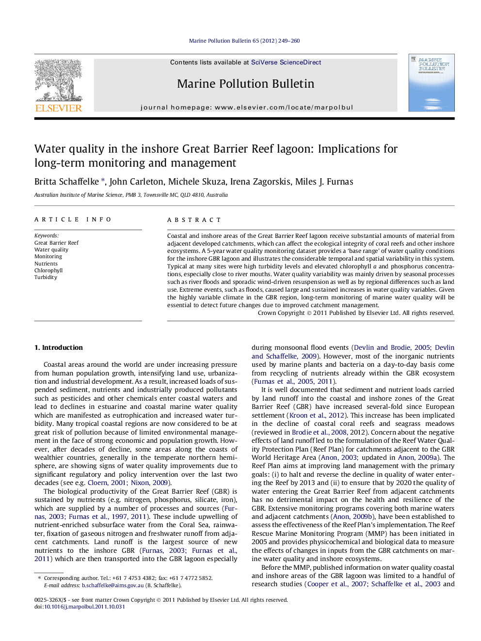 Water quality in the inshore Great Barrier Reef lagoon: Implications for long-term monitoring and management