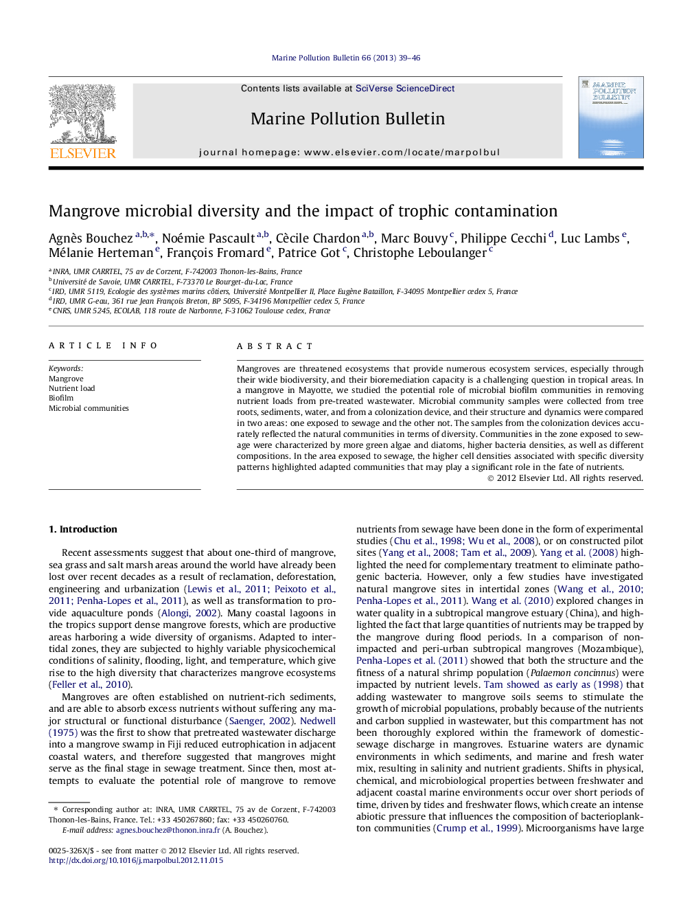 Mangrove microbial diversity and the impact of trophic contamination