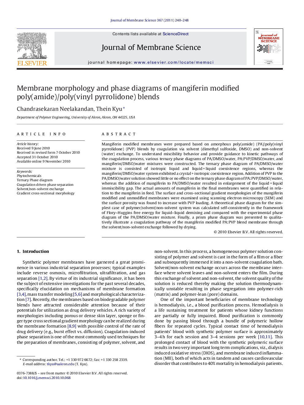 Membrane morphology and phase diagrams of mangiferin modified poly(amide)/poly(vinyl pyrrolidone) blends