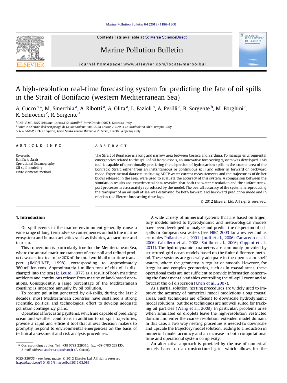 A high-resolution real-time forecasting system for predicting the fate of oil spills in the Strait of Bonifacio (western Mediterranean Sea)