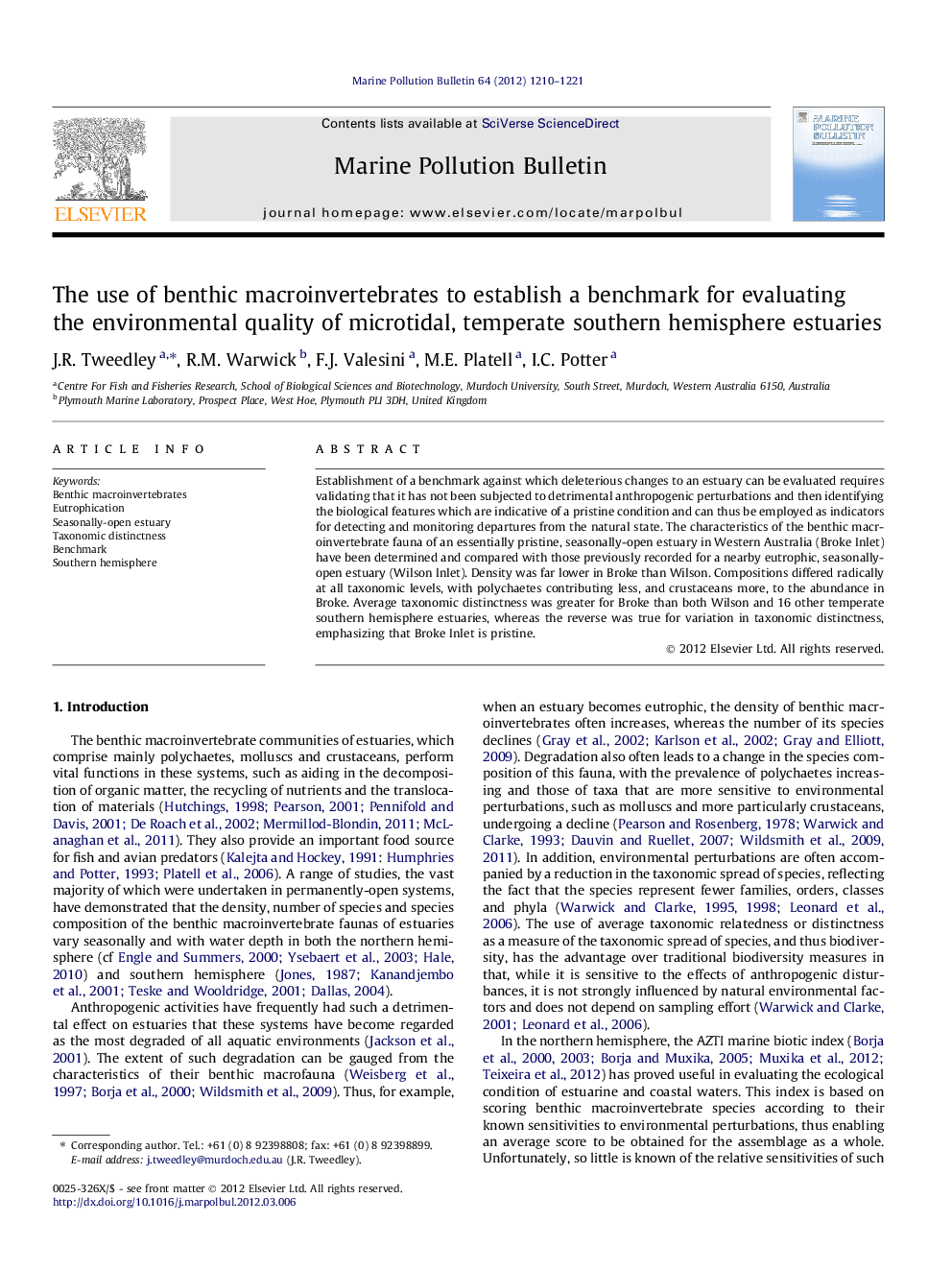 The use of benthic macroinvertebrates to establish a benchmark for evaluating the environmental quality of microtidal, temperate southern hemisphere estuaries