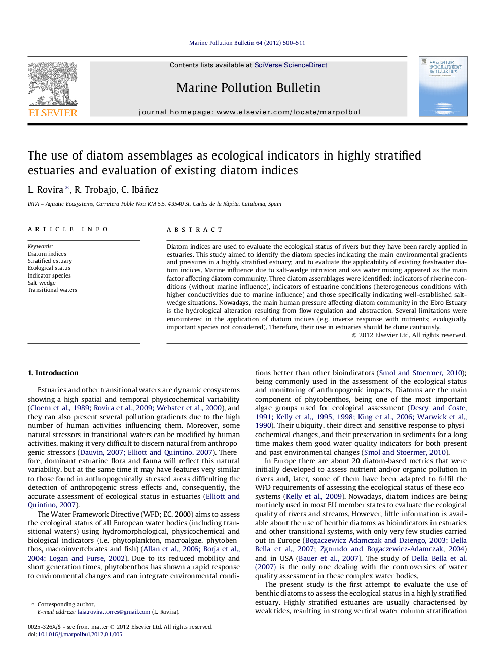 The use of diatom assemblages as ecological indicators in highly stratified estuaries and evaluation of existing diatom indices