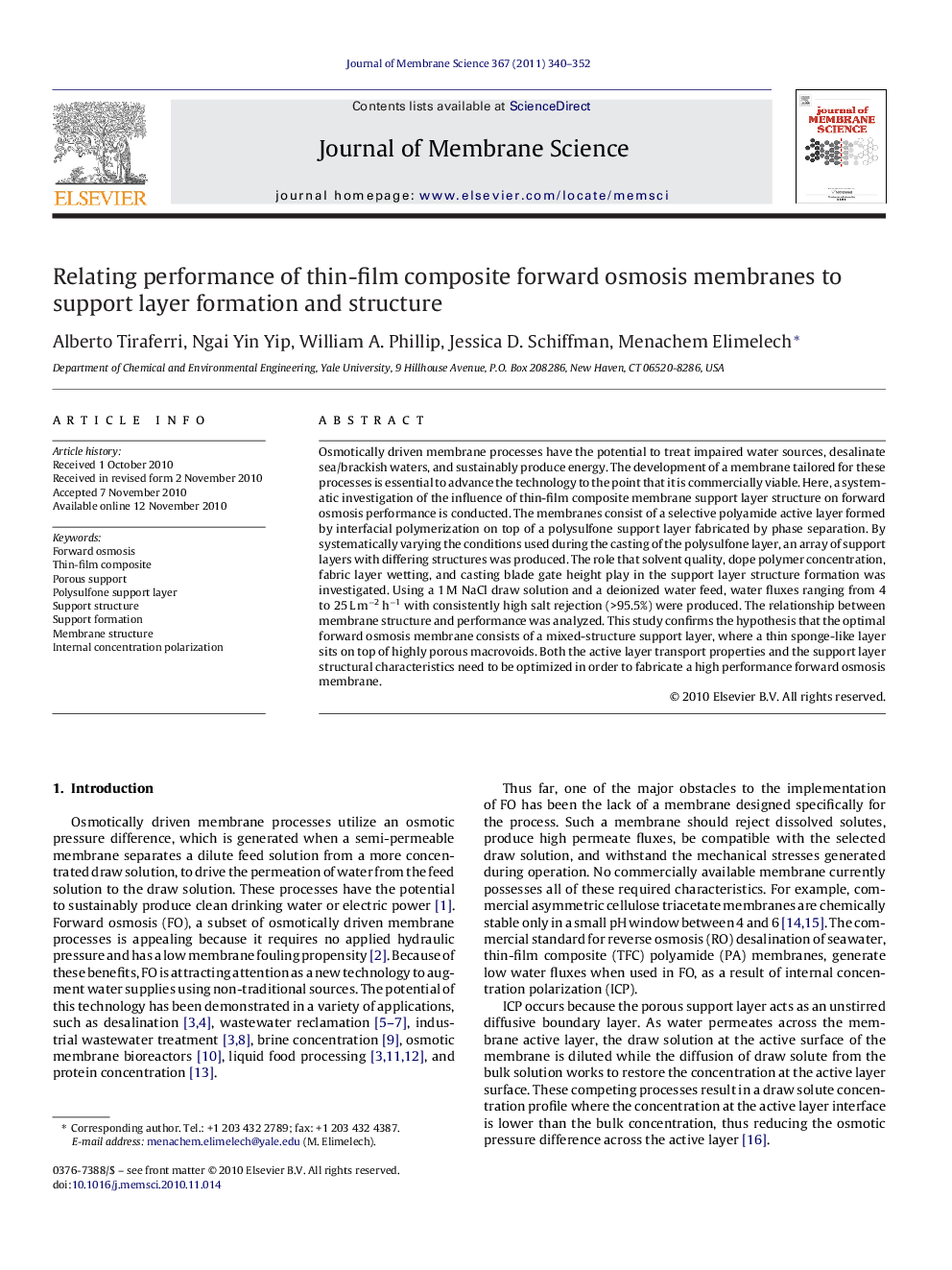 Relating performance of thin-film composite forward osmosis membranes to support layer formation and structure