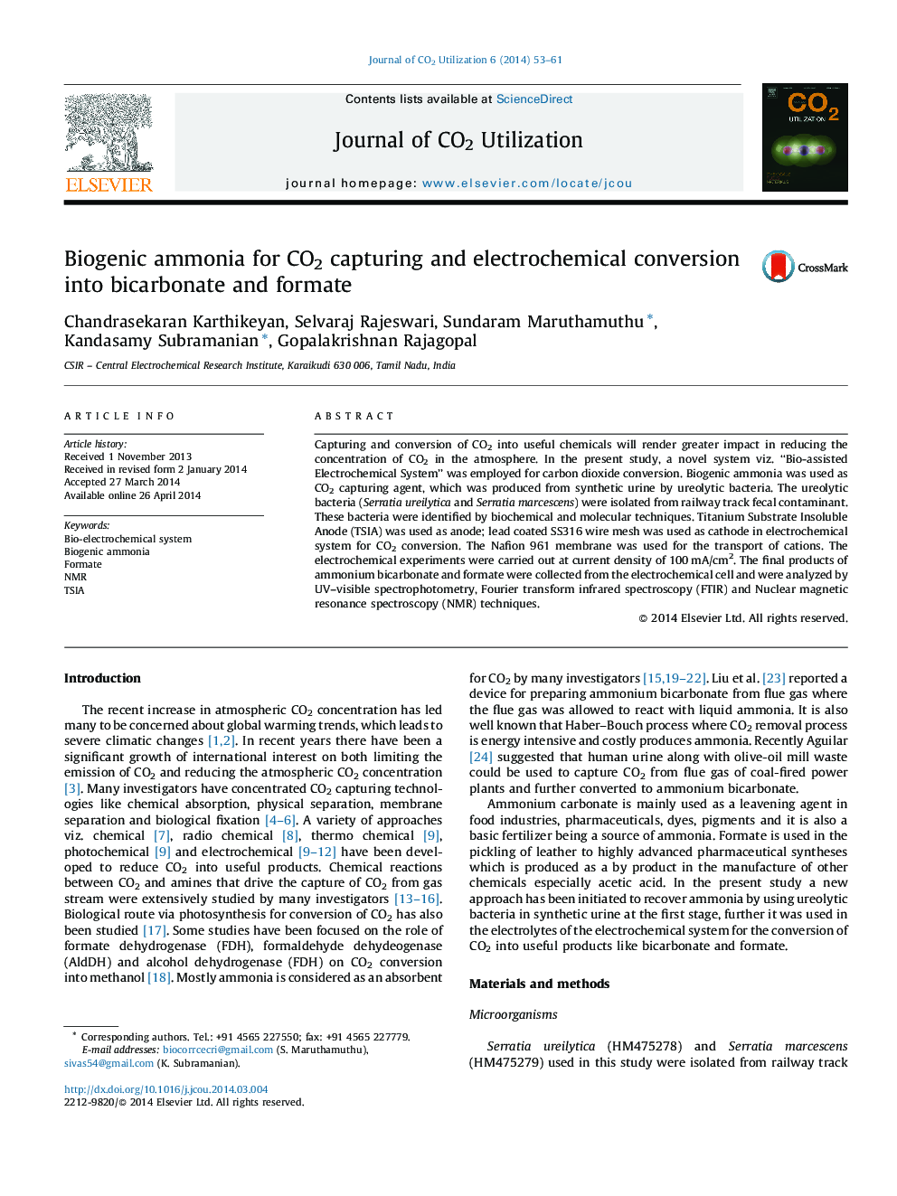 Biogenic ammonia for CO2 capturing and electrochemical conversion into bicarbonate and formate