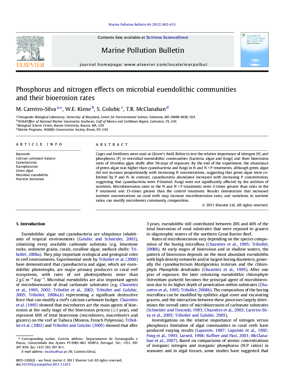 Phosphorus and nitrogen effects on microbial euendolithic communities and their bioerosion rates