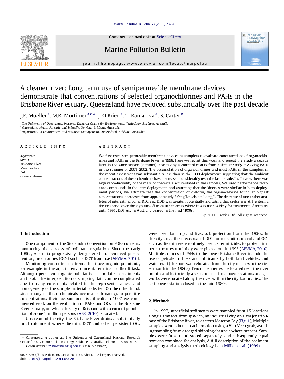 A cleaner river: Long term use of semipermeable membrane devices demonstrate that concentrations of selected organochlorines and PAHs in the Brisbane River estuary, Queensland have reduced substantially over the past decade