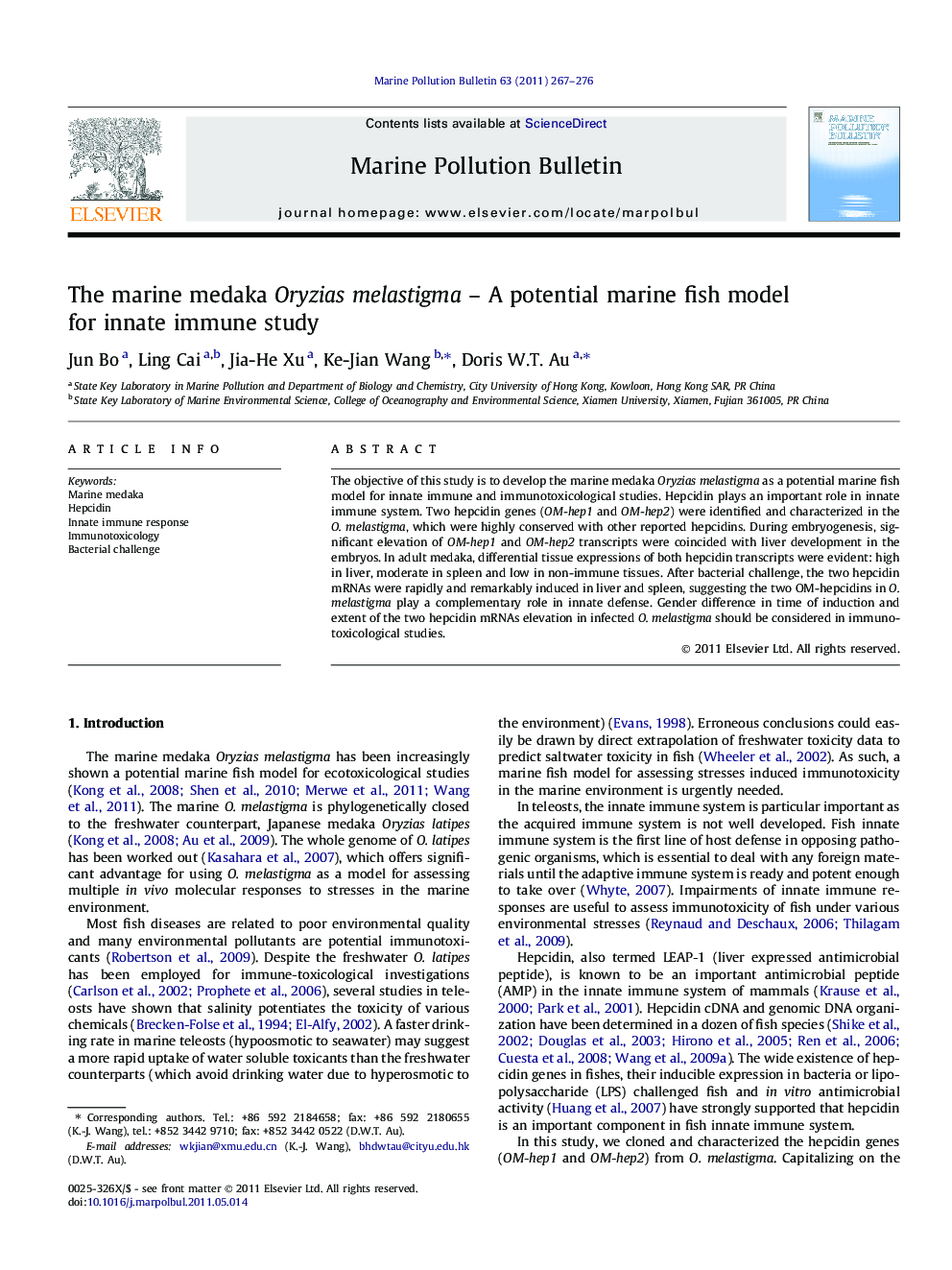 The marine medaka Oryzias melastigma - A potential marine fish model for innate immune study