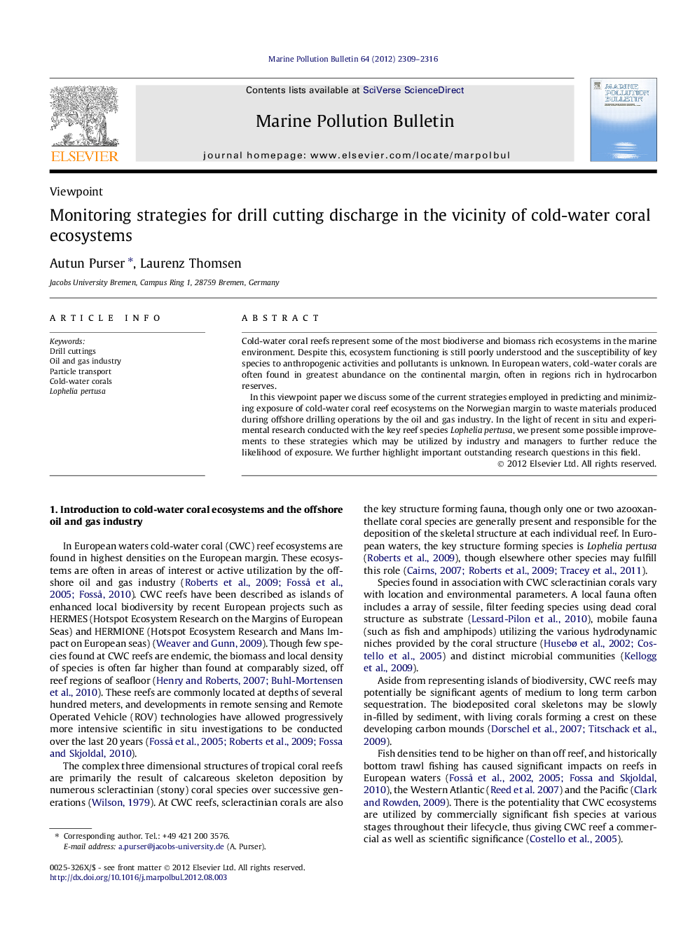 Monitoring strategies for drill cutting discharge in the vicinity of cold-water coral ecosystems