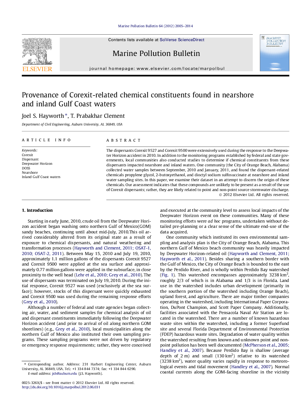 Provenance of Corexit-related chemical constituents found in nearshore and inland Gulf Coast waters