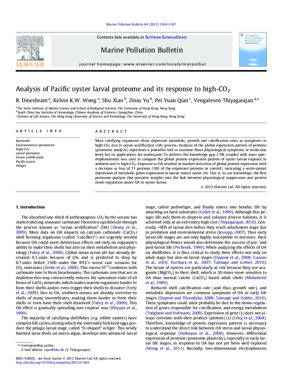 Analysis of Pacific oyster larval proteome and its response to high-CO2