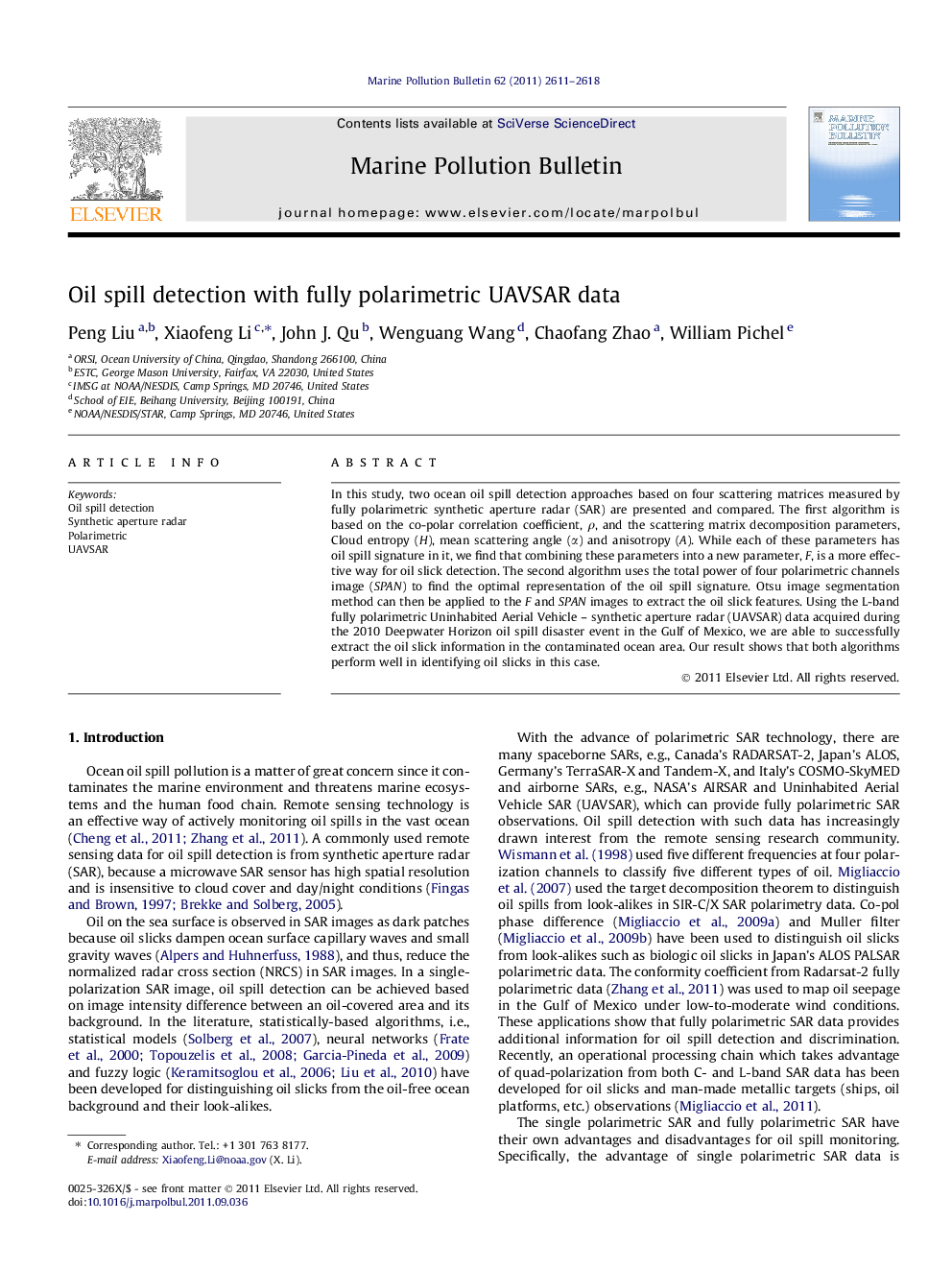 Oil spill detection with fully polarimetric UAVSAR data