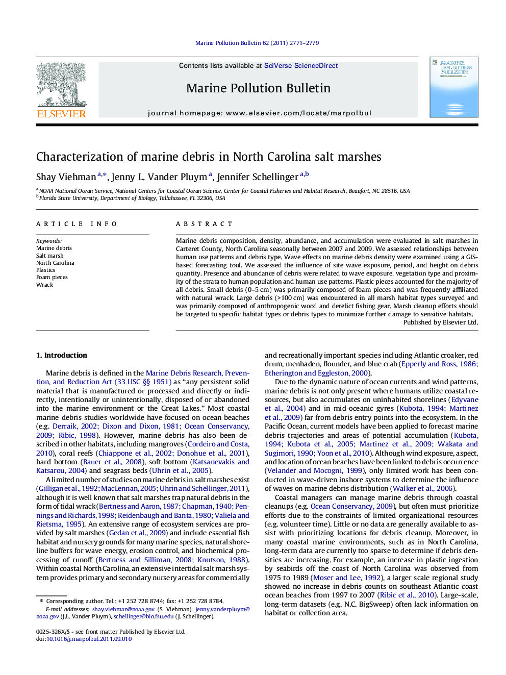 Characterization of marine debris in North Carolina salt marshes