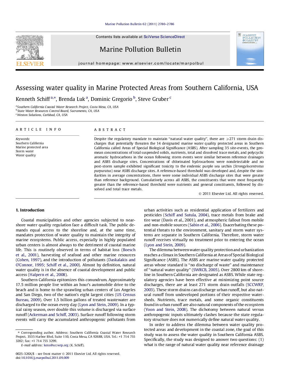 Assessing water quality in Marine Protected Areas from Southern California, USA