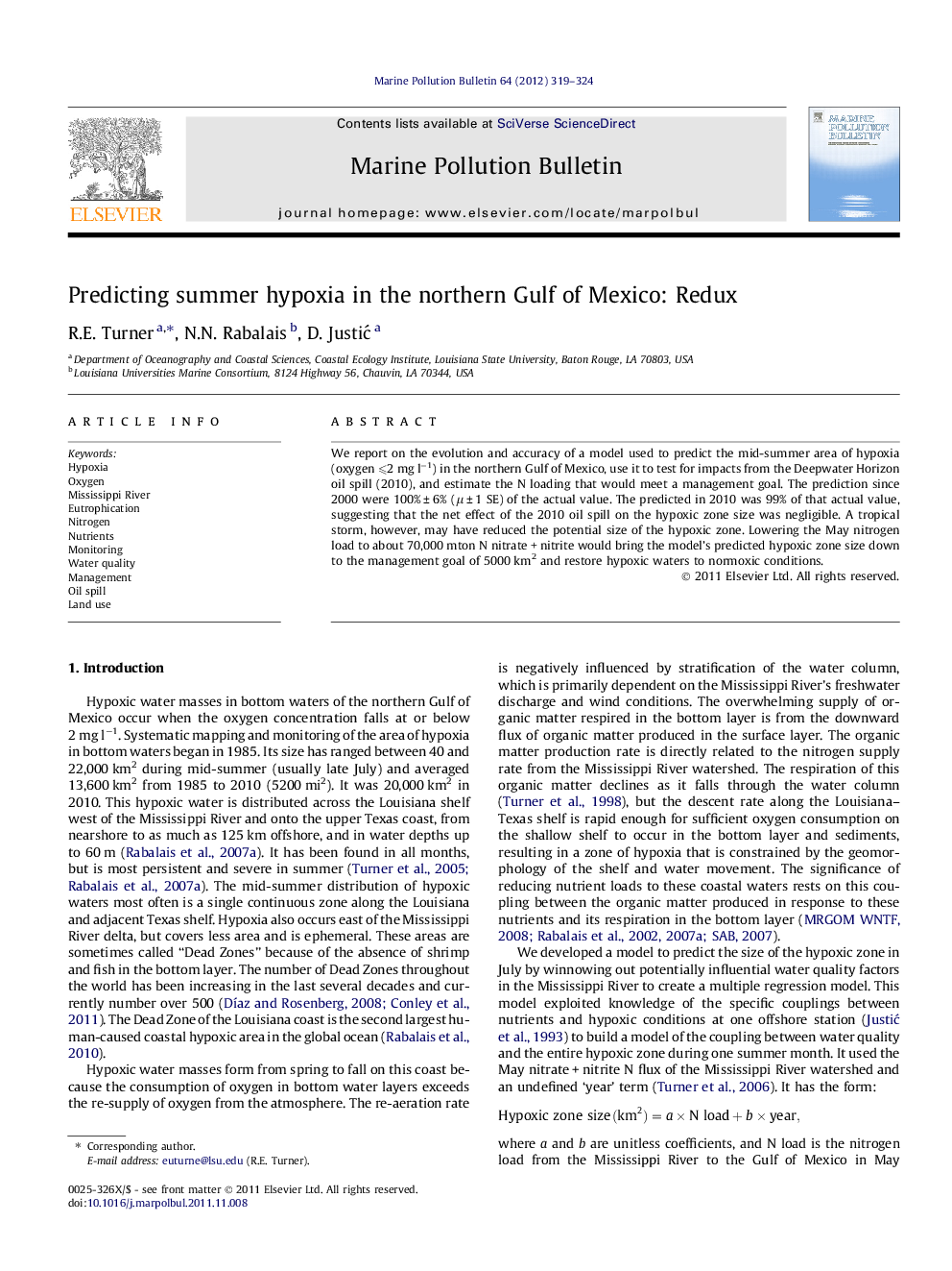 Predicting summer hypoxia in the northern Gulf of Mexico: Redux