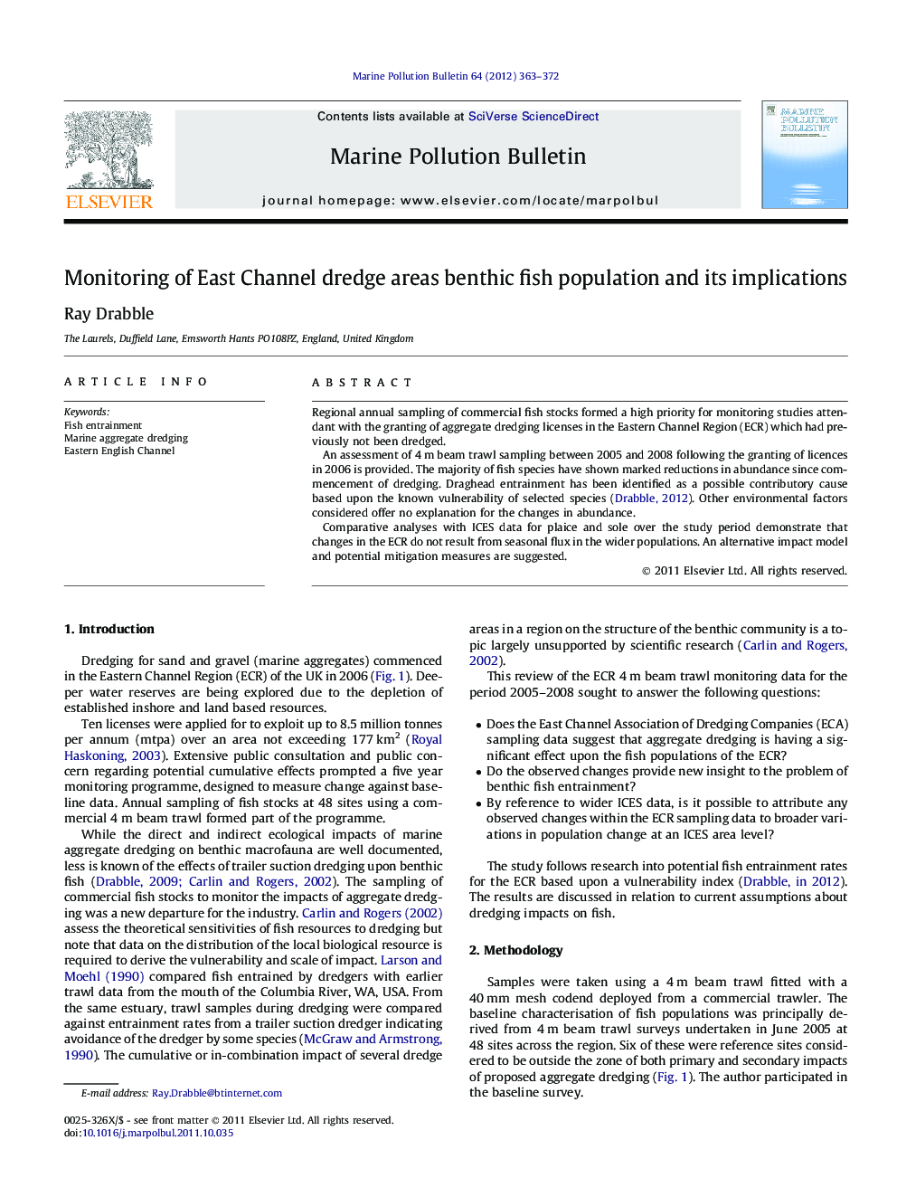 Monitoring of East Channel dredge areas benthic fish population and its implications