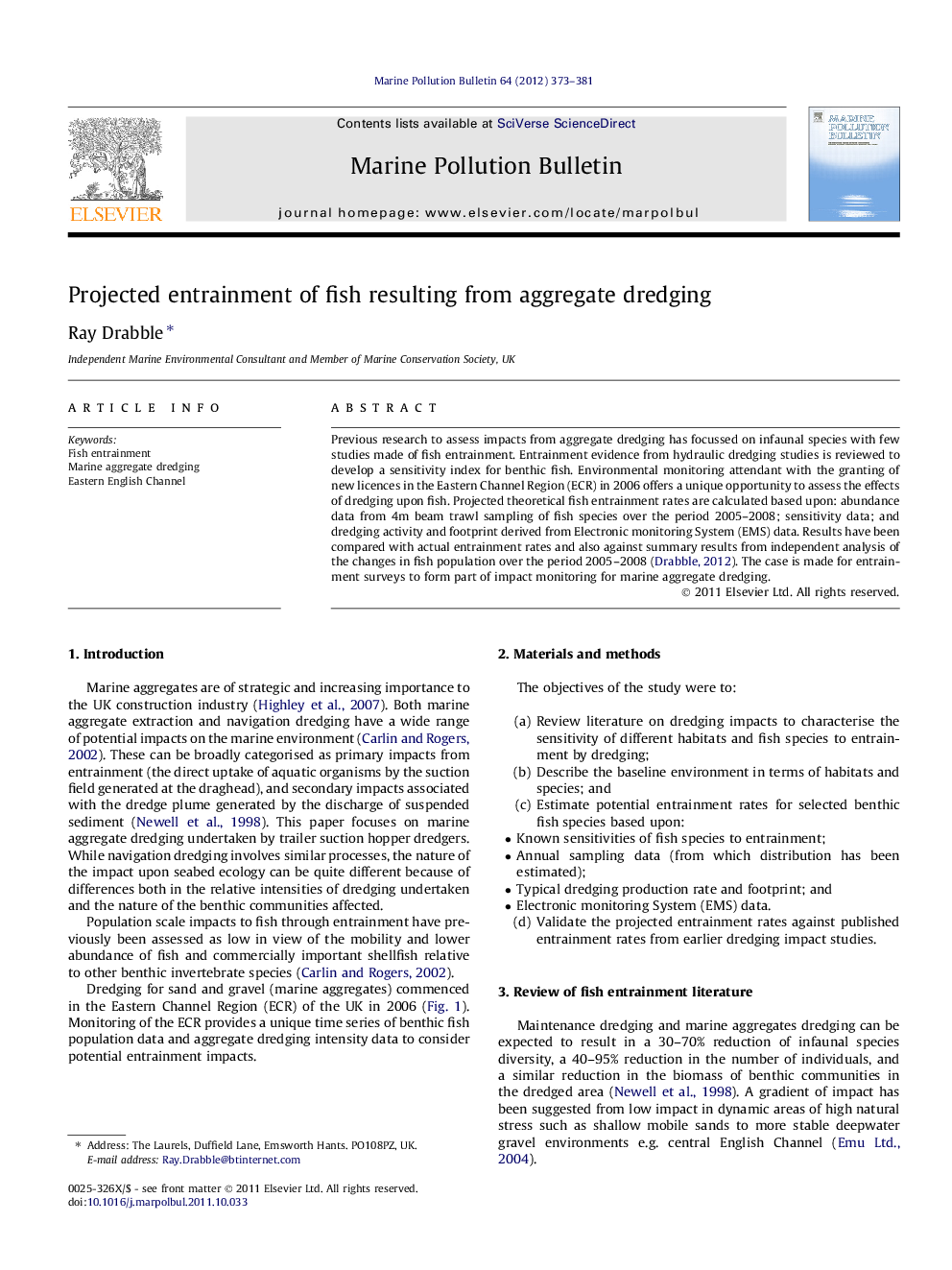 Projected entrainment of fish resulting from aggregate dredging