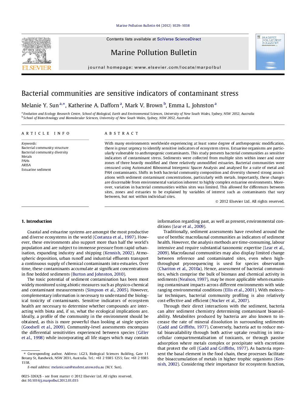 Bacterial communities are sensitive indicators of contaminant stress