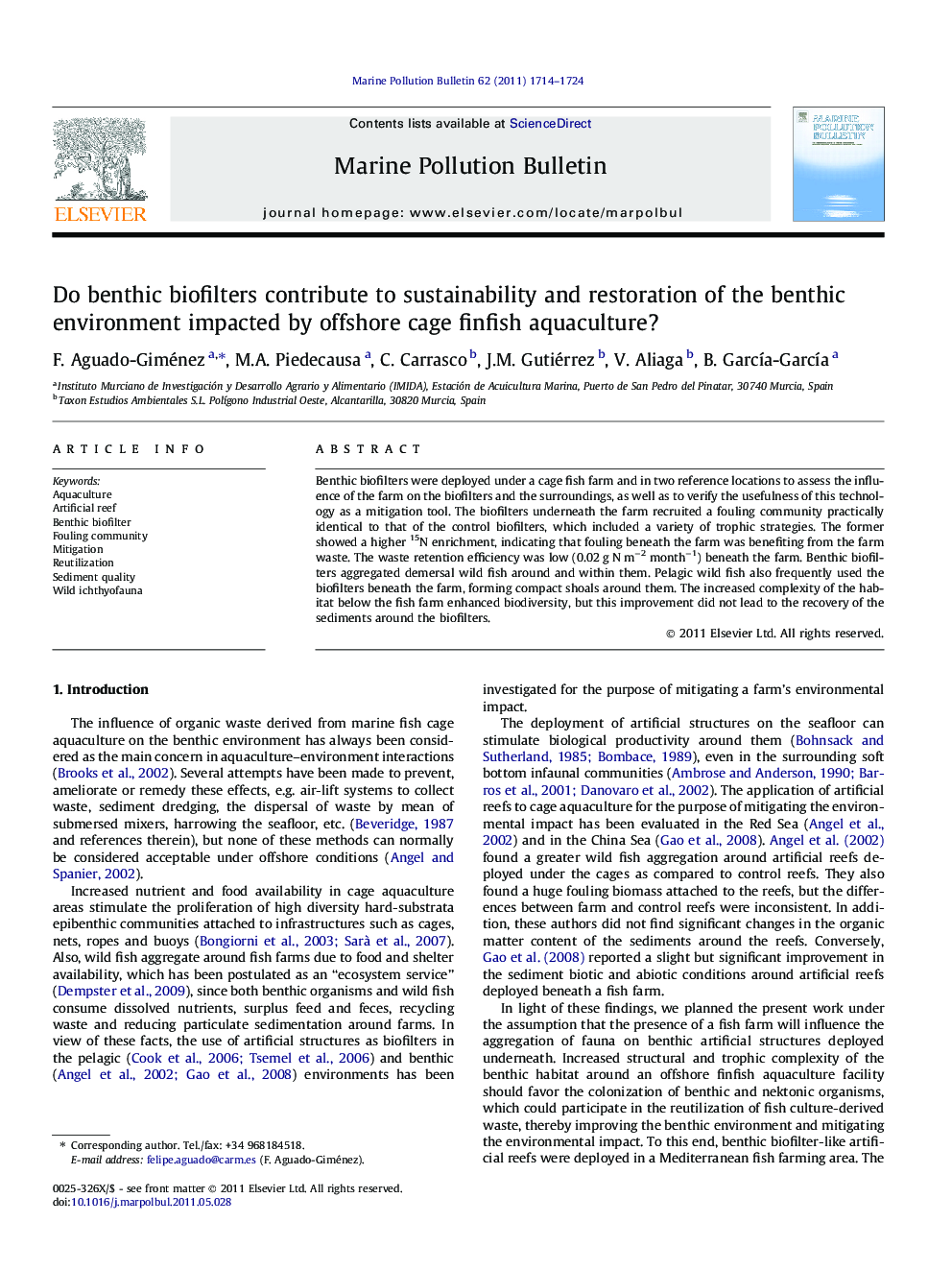 Do benthic biofilters contribute to sustainability and restoration of the benthic environment impacted by offshore cage finfish aquaculture?