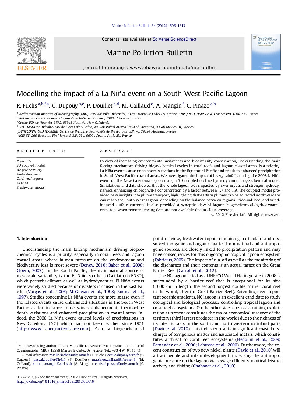 Modelling the impact of a La Niña event on a South West Pacific Lagoon