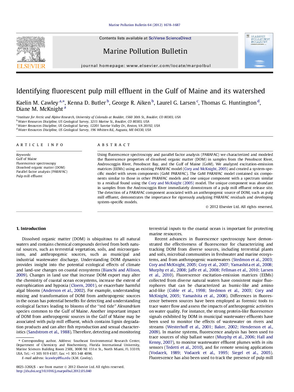 Identifying fluorescent pulp mill effluent in the Gulf of Maine and its watershed