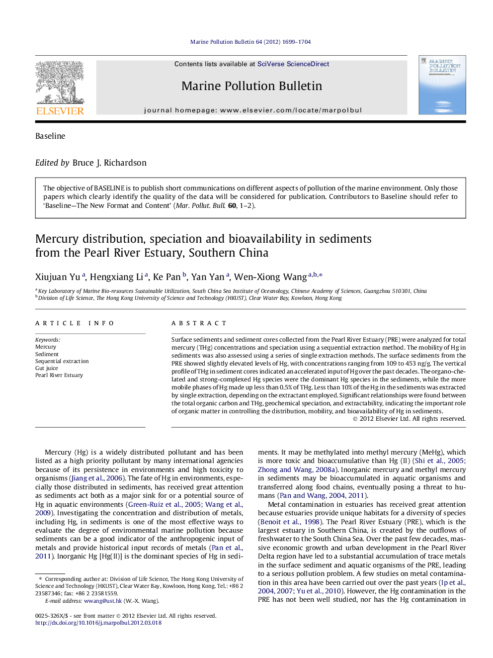 Mercury distribution, speciation and bioavailability in sediments from the Pearl River Estuary, Southern China