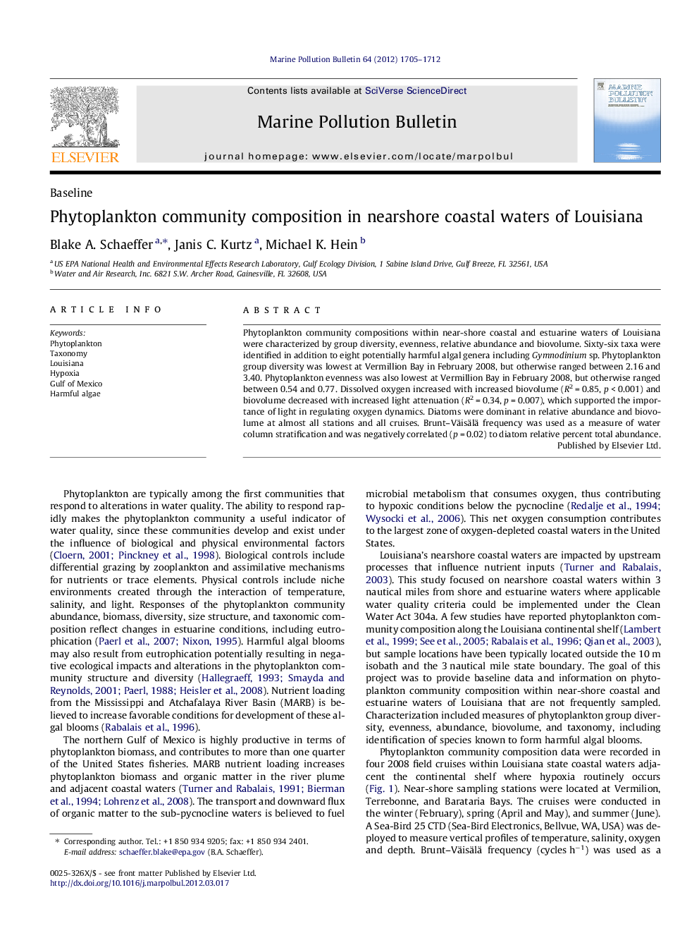 Phytoplankton community composition in nearshore coastal waters of Louisiana