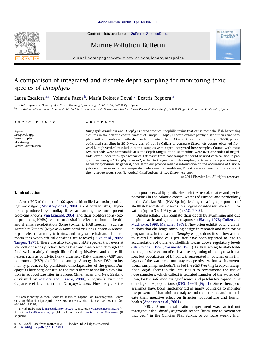 A comparison of integrated and discrete depth sampling for monitoring toxic species of Dinophysis